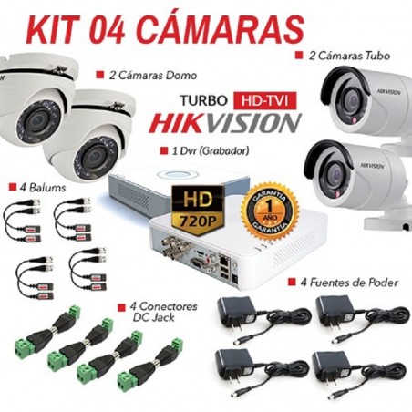 KIT DVR 4 CAMARAS HD 720P HIKVISION